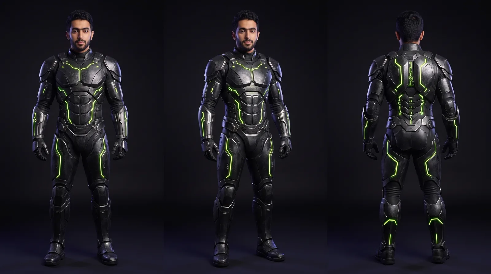 البطل مرتديًا الدرع الأسود بخطوط طاقة Lime